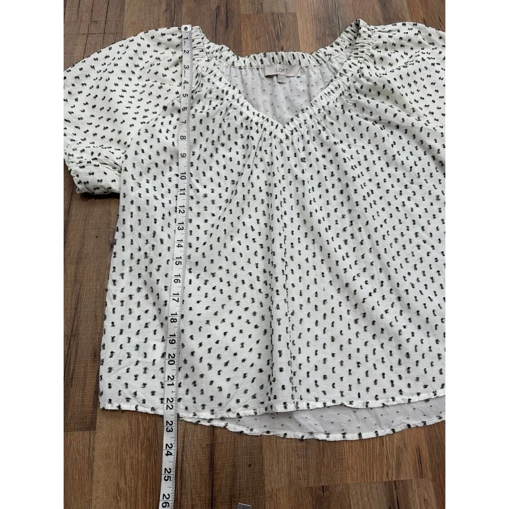 LOFT White Swiss Dot Puff Sleeve Peasant Blouse Medium Boho Cottagecore Top